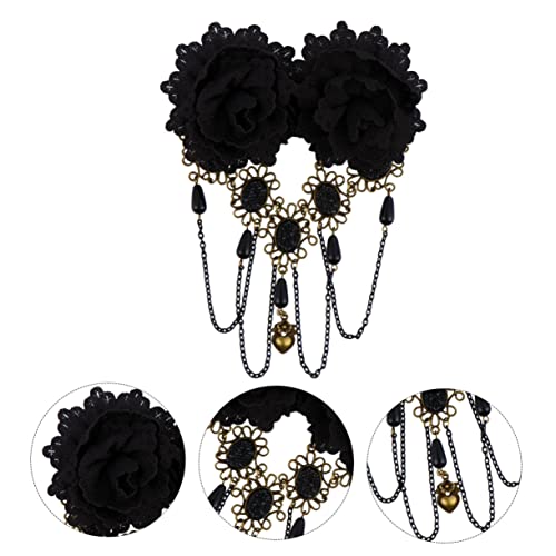 MERRYHAPY Spitzenhutclip Für Frauen Halloween Haarnadel Gothic Haaraccessoire Schmuck Mit Quasten Blumen Design Schwarz von MERRYHAPY