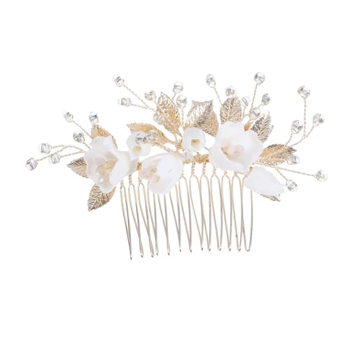 MERRYHAPY Hochzeits-haarkamm mit Handgefertigtem Keramikblumen-design und Perlenbesatz Stabiler Sitz durch Kammbefestigung Bequeme Brautschmuck-dekoration für Frauen und Bräute von MERRYHAPY