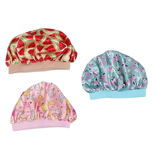MERRYHAPY 3stücke Satinhaube Für Schlafende Junge Mädchen Satin Schlafmütze Satinmütze Für Kleinkinder Bedruckte Schlafmütze Kindernacht Haar Styling Kopfbedeckung Atmungsaktiv Leicht von MERRYHAPY