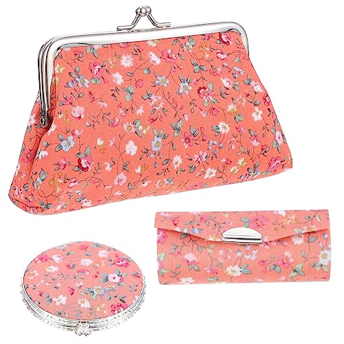 MERRYHAPY 3stücke Teiliges Set Kosmetiktasche Mit Spiegel Tragbare Makeup-Organizer-Tasche Aus Langlebigem Material Für Damen Für Reisen Und Alltag Orangefarbenes Design Für Einfachen von MERRYHAPY