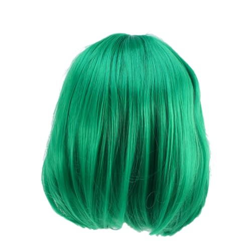 MERRYHAPY Kurze Grüne Bob Perücke Damen Synthetische Glatte Haarfasern Hohe Temperaturfaser Atmungsaktiv Handgefertigt Alltag Party Cosplay Halloween von MERRYHAPY
