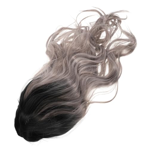MERRYHAPY Lange Wellige Graue Perücke für Frauen Synthetisches Hitzebeständiges Haar mit Natürlichem Schwarz-verlauf Cosplay Kostümperücke mit Sicherem Netz für Party Alltagsgebrauch von MERRYHAPY