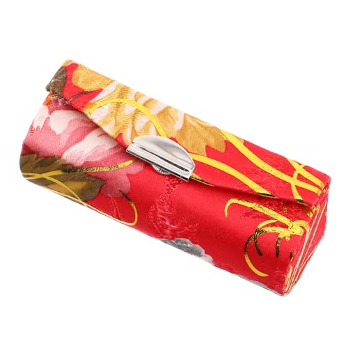 MERRYHAPY Lippenstiftetui Mit Retro-Blumenstickerei Und Spiegel Tragbar Kompakt Kosmetiktasche Für Damen Reise-Make-up-Tasche Rot von MERRYHAPY