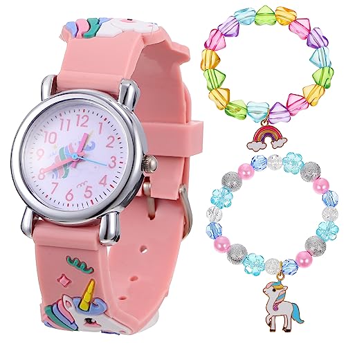 MERRYHAPY Mädchenuhr und Armband Set Quarzuhr mit Einhorn Muster und Herzperlen Farbenfrohes Armband Mädchen Schmuckset mit Zwei Perlenarmbändern MERRYHAPY Mädchenuhr und Armband Set Quarzuhr mit Einhorn Muster und Herzperlen Farbenfrohes Armband Mädchen Schmuckset mit Zwei Perlenarmbändern von MERRYHAPY