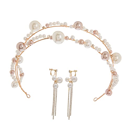MERRYHAPY Perlen Stirnband Ohrringe Set Haarkrone Ohrringe Für Braut Hochzeit Goldfarbenes Schmuckset Mit Runden Perlen Einfach Anzubringen Für Party Und Fotos von MERRYHAPY