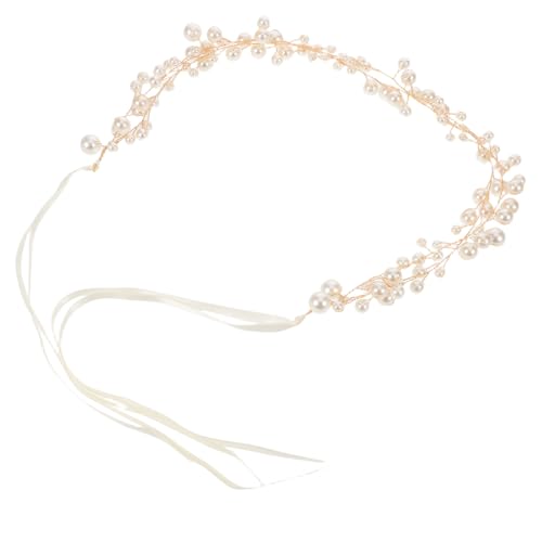 MERRYHAPY Perlen-haarrebe Goldfarben Doppellagig Leichtes Komfortables Brautschmuck Haarband für Hochzeit Party und Festliche Anlässe mit Zeitloser Feiner Perlendekoration von MERRYHAPY