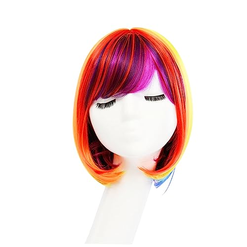 MERRYHAPY Kunsthaar Regenbogen Kurzhaarperücke Kopfbedeckung Für Damen Frauen Cosplay-kopfschmuck Bunte Perücke Für Halloween Karneval von MERRYHAPY