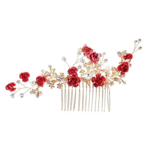 MERRYHAPY Roter Haarkamm mit Blume und Strassperlen Eleganter Brautschmuck für Frauen Vintage Haaraccessoire für Hochzeit Party und Besondere Anlässe Fester Sitz und Komfortabel von MERRYHAPY