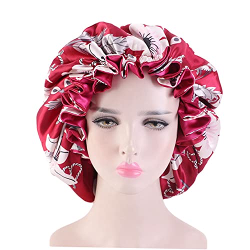 MERRYHAPY Satin Schlafhaube Mit Doppellagigem Design Verstellbar Für Haarpflege Beim Schlafen Und Duschen Für Damen Claretrot von MERRYHAPY
