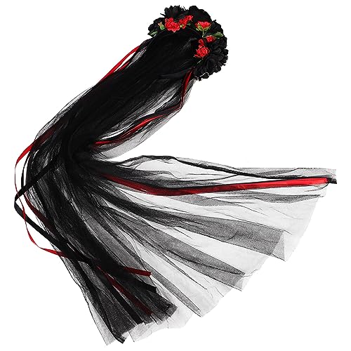 MERRYHAPY Rosa Stirnband Dekoratives Blumenstirnband Schwarzes Rosen-stirnband Schwarze Blumenkrone Rosen-stirnband-schleier Spitzenschleier Stirnband Halloween Kopfbedeckung Fräulein Stoff von MERRYHAPY