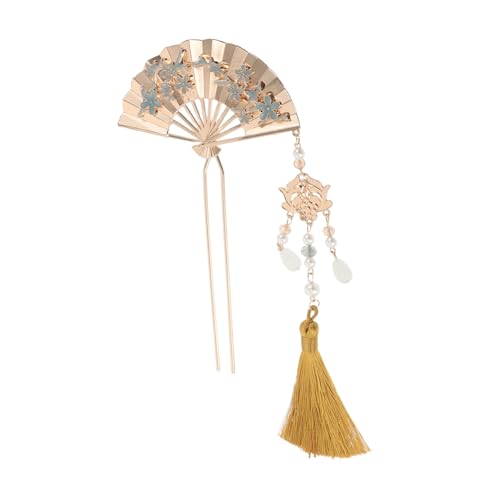 MERRYHAPY Vintage Chinesischer Haarnadel Metall Haarstab mit Emailliertem Blumenfächer und Fließender Quaste Handgefertigtes Traditionelles Accessoire für Damen Hochzeit Party Festliche von MERRYHAPY