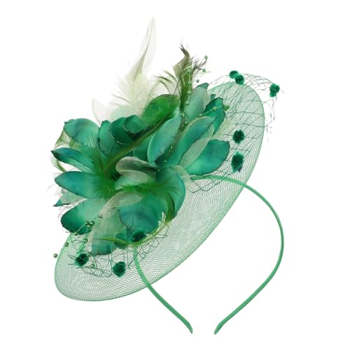 MERRYHAPY Vintage Fascinator Haarschmuck Braut Kopfbedeckung aus Mesh und Feder Handgefertigter Hut Haarclip für Hochzeit Cocktail und Party Eleganter Grüner Haarnadel für Damen von MERRYHAPY