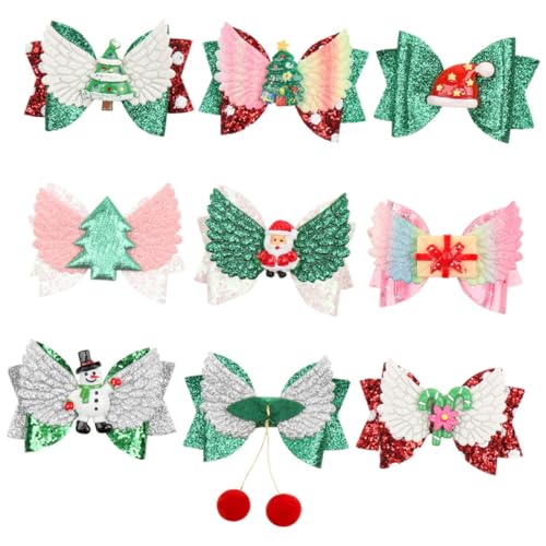 MERRYHAPY 9er Satz Weihnachts-haarspangen Mit Schleifen Glitzer-haarspangen Kinder-haarnadeln Verschiedene Stile von MERRYHAPY