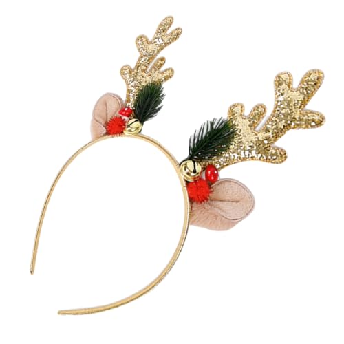 MERRYHAPY Weihnachtsgeweih Stirnband Geweihkrone Weihnachtshaarreifen Stirnband Hirschgeweih Ohren Weihnachtshaarspangen Rentierstirnbänder Mit Glöckchen Weihnachtsrequisite Stoff Golden von MERRYHAPY