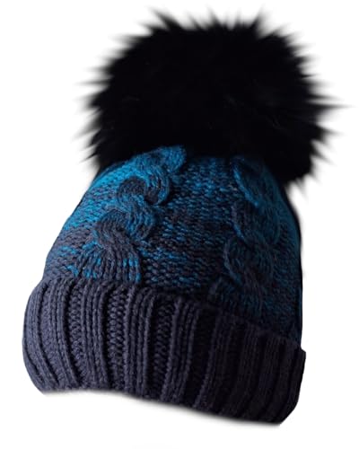 MERRYLAND Bommelmütze Echtfellbommel Pudelmütze ECHTFELL Mütze Hat Real Fur Pom Pom Beanie Fellbommel Echt Fell Strickmütze Bommel Pelzbommel von MERRYLAND