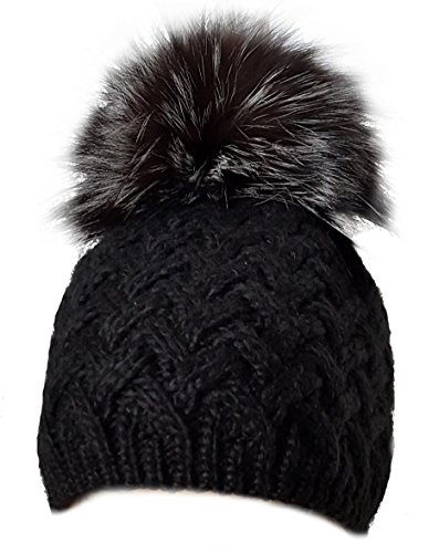 MERRYLAND Mütze Echtfellbommel Pudelmütze ECHTFELL Bommelmütze Hat Real Fur Handmade Fellbommel Echt Fell Strickmütze Bommel Pelzbommel Waschbär Raccoon Pelz von MERRYLAND