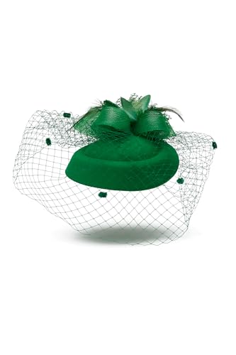 Damen Vintage Hut mit Haarclip Haarspange Haarklemme Krokodil Alligator Spange haarschonend (grün) von MERSADA