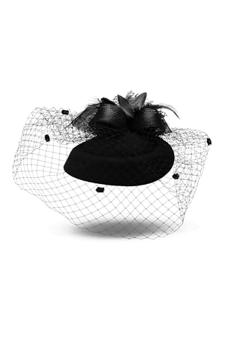 Damen Vintage Hut mit Haarclip Haarspange Haarklemme Krokodil Alligator Spange haarschonend (schwarz) von MERSADA
