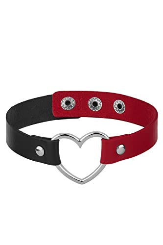 MERSADA Choker Halsband Leder Öko-Leder Statement Damen Schmuck Halsschmuck Herz (schwarz; rot) von MERSADA