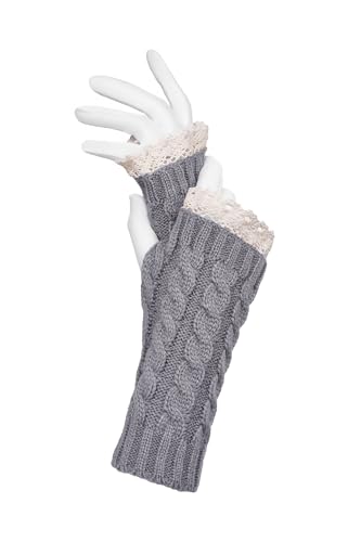 MERSADA Handschuhe ohne Finger Handstulpen Fäustlinge Damen fingerlose Handschuhe mit Spitze (grau) von MERSADA