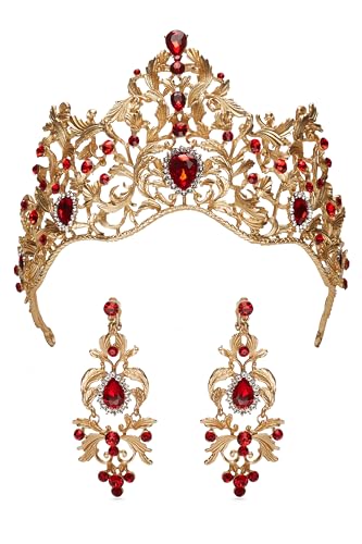 MERSADA Statement Damen Schmuck Set Tiara mit Ohrclips Diadem Krone in Gold mit Strass Stein Kristall von MERSADA