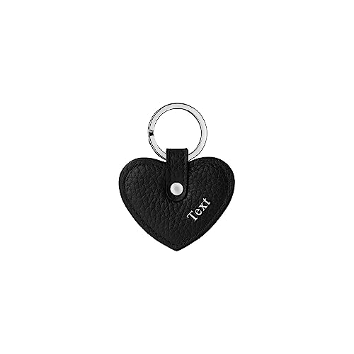 MERSOR, Schlüsselanhänger Herz Personalisiert, Genarbtes Leder Silberner Schlüsselring, Anhänger für Autoschlüssel, Schlüsselanhänger Prägung, Schlüsselanhänger mit Namen, Gravur Geschenk (Schwarz) von MERSOR