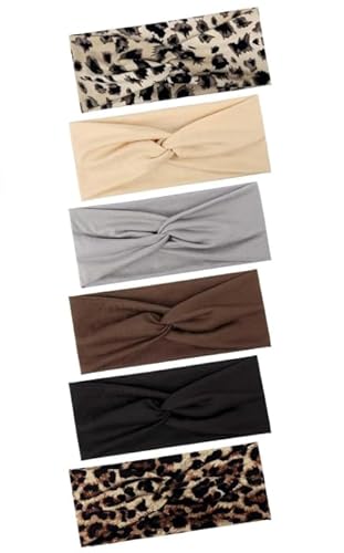 8 Stück Haarbänder Damen,Leopard Print Haarschmuck，Elastische Stirnband，Dünn Rutschfest Haarbänder，Knoten Verdrehtes Headbands für Yoga Exercise Workout Laufen Gym (Einfarbig) von MERVYNGLYNNHUNTER