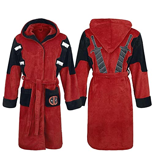 MERYAL Herren-Bademantel Deadpool, Erwachsene, Unisex, Winter, warm, Flanell, Kapuze, Pyjama, Cosplay, Kostüm, Nachtwäsche, Bademantel, Einheitsgröße, Rot von MERYAL