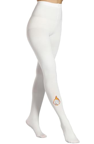 MERYLURE Warme Fleece-gefütterte Winterstrumpfhose für Damen, blickdichte Thermo-Strumpfhose, hohe Taille, Kontrolle Top Leggings, Weiss/opulenter Garten, XL von MERYLURE