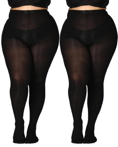 MERYLURE Strumpfhosen in Übergröße für Frauen bis zu 6 x, halbblickdichte Nylon-Strumpfhose, hohe Taille, solide Strümpfe, Schwarz, 2 Stück, 5X-6X von MERYLURE
