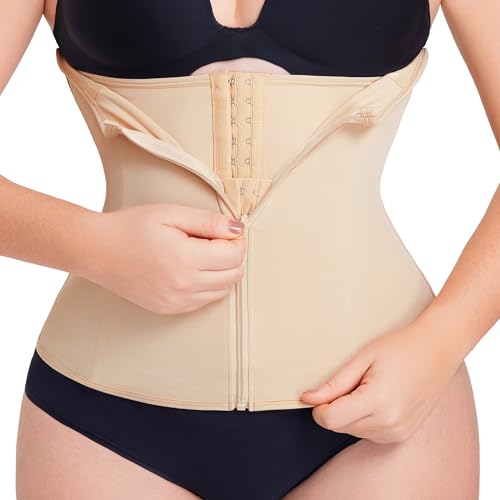 MERYOSZ Taillentrainer Korsett Reißverschluss Bauchkontrolle Shapewear Atmungsaktiv Taillenmieder für Frauen Body Shaper Sport Girdle, Beige, X-Large von MERYOSZ