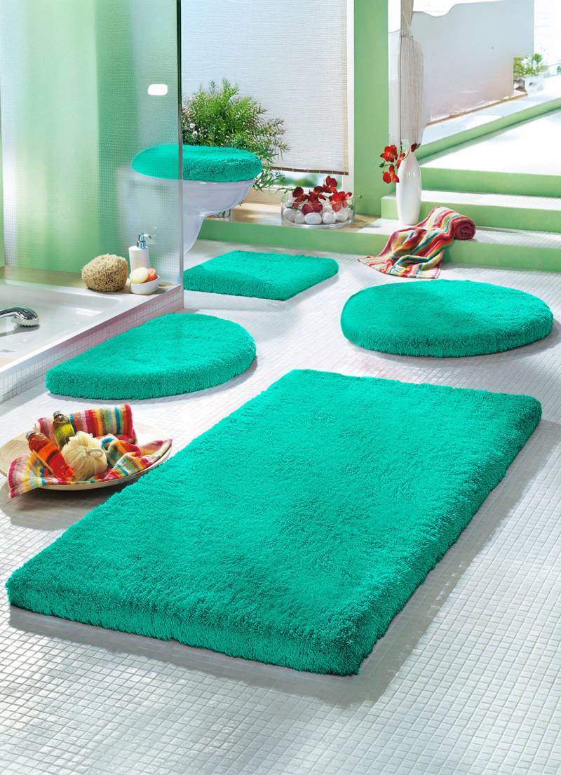 Mesana Badgarnitur mit rutschhemmender Rückseite, Größe 109 (Hänge-WC-Vorleger 50/ 55 cm), Smaragdgrün von MESANA