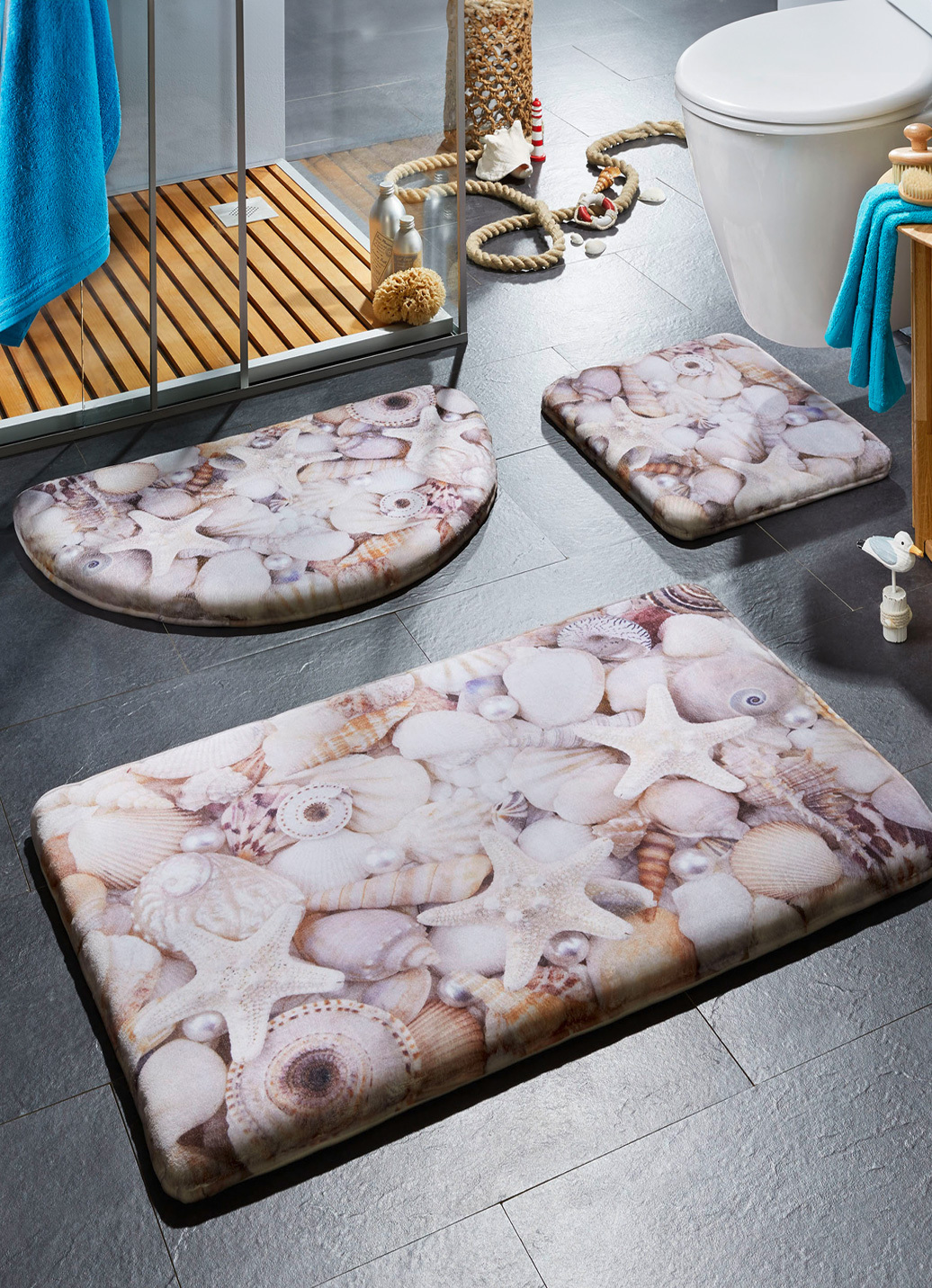 Traumhafte Badgarnitur mit Bandeinfassung, Größe 108 (Stand-WC-Vorleger, 50x 45 cm), Multicolor von MESANA