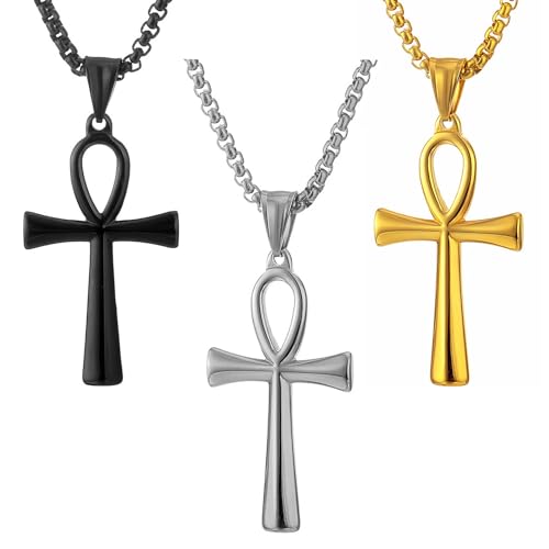 MESARCH 3 x ägyptische koptische Ankh-Halskette mit Kreuz-Anhänger für Männer und Frauen, religiöser Schmuck, Zink, Kein Edelstein MESARCH 3 x ägyptische koptische Ankh-Halskette mit Kreuz-Anhänger für Männer und Frauen, religiöser Schmuck, Zink, Kein Edelstein von MESARCH