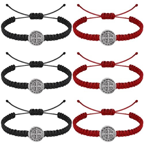 MESARCH 6 Stück Religiöses Schutzarmband Katholische Virgen De Guadalupe Armband San Benito Armband Jesus Kreuz Armband Handgefertigt Verstellbar für Frauen Männer, Large, Nylon, Zinklegierung von MESARCH