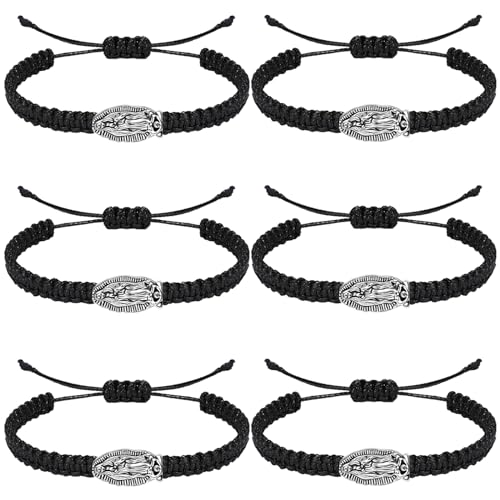 MESARCH 6 Stück Religiöses Schutzarmband Katholische Virgen De Guadalupe Armband San Benito Armband Jesus Kreuz Armband Handgefertigt Verstellbar für Frauen Männer, Large, Nylon, Zinklegierung von MESARCH