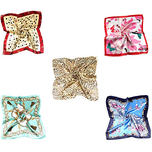 MESHIKAIER 5 Pack Damen Nachahmung Seide Halstuch Mini Quadratisch Tuch DamenSchal 50x50cm (Style 1) von MESHIKAIER