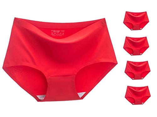 MESHIKAIER Damen 5er Pack Nahtlos Unterhosen Medium Taillenslips Panties Hipsters Unterwäsche Elastisch und Extensible (DE38(Taillenumfang:64-72cm), Rot) von MESHIKAIER
