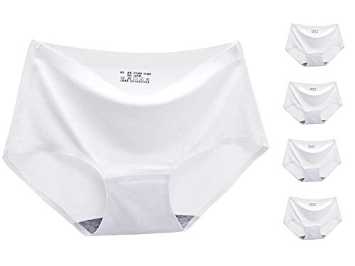 MESHIKAIER Damen 5er Pack Nahtlos Unterhosen Medium Taillenslips Panties Hipsters Unterwäsche Elastisch und Extensible (DE38(Taillenumfang:64-72cm), Weiß) von MESHIKAIER