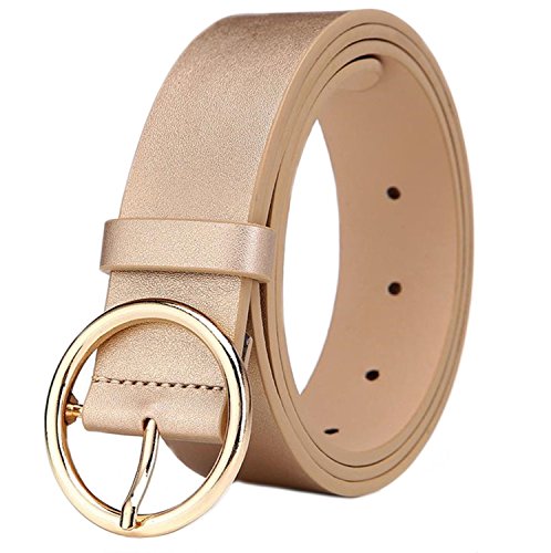 MESHIKAIER Damen mode PU Leder Gürtel Taillengürtel Hüftgürtel Casual Waist Belt mit Metallisch Schnalle (Golden) von MESHIKAIER