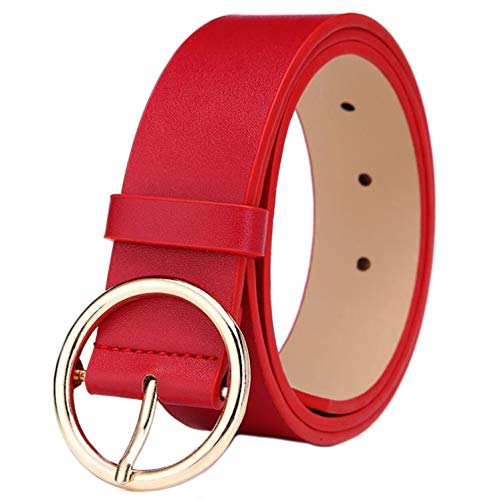 MESHIKAIER Damen mode PU Leder Gürtel Taillengürtel Hüftgürtel Casual Waist Belt mit Metallisch Schnalle (Rot) von MESHIKAIER