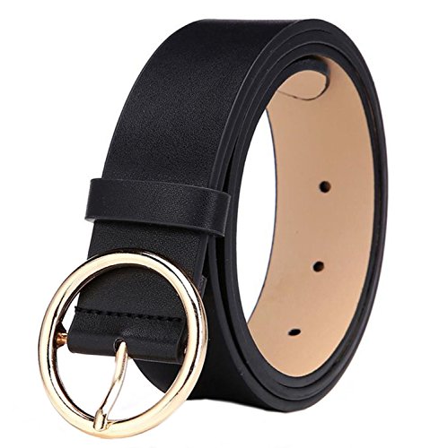 MESHIKAIER Damen mode PU Leder Gürtel Taillengürtel Hüftgürtel Casual Waist Belt mit Metallisch Schnalle (Schwarz) von MESHIKAIER