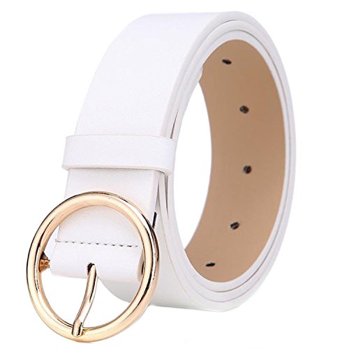 MESHIKAIER Damen mode PU Leder Gürtel Taillengürtel Hüftgürtel Casual Waist Belt mit Metallisch Schnalle (Weiß) von MESHIKAIER