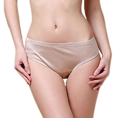 MESHIKAIER Elegant Damen Seide Taillenslips Damen Nahtlos Weich Unterhose Slip Panties Hipsters (Beige, L) von MESHIKAIER