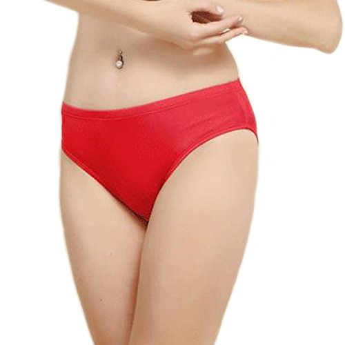 MESHIKAIER Elegant Damen Seide Taillenslips Damen Nahtlos Weich Unterhose Slip Panties Hipsters (Rot, M) von MESHIKAIER