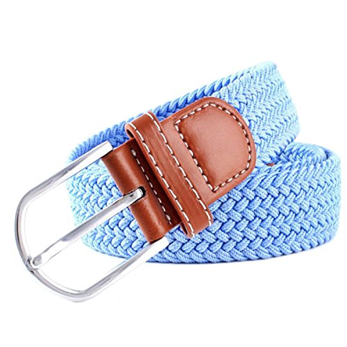 MeshiKAIER 41 x 1,3 Zoll Farbe Pure Unisex Gürtel aus geflochtenem elastischem und dehnbarem Gürtel mit Schnalle aus PU-Leder Gr. Einheitsgröße, hellblau von MESHIKAIER