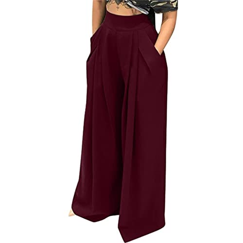 MESLIMA Palazzo-Hose für Damen, hohe Taille, weites Bein, dehnbar, lockere Passform, Freizeithose mit Tasche, 2018-Weinrot, X-Groß MESLIMA Palazzo-Hose für Damen, hohe Taille, weites Bein, dehnbar, lockere Passform, Freizeithose mit Tasche, 2018-Weinrot, X-Groß von MESLIMA