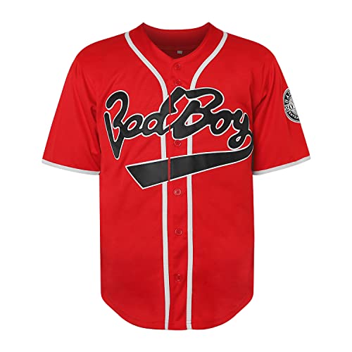 10 Biggie Smalls 72 Bad Boy Trikot 90er Jahre Hip Hop Film Baseball Trikot für Herren S-XXXL, Rot/Ausflug, einfarbig (Getaway Solids), Mittel von MESOSPERO