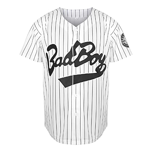 10 Biggie Smalls Bad Boy Jersey 90S Hip Hop Movie Baseball Trikot für Herren S-XXXL Schwarz Weiß, Weiß mit Streifen, X-Groß von MESOSPERO