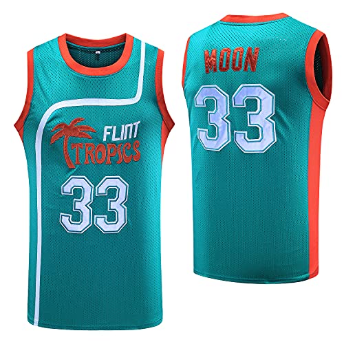 Flint Tropics Jackie Moon #33 Coffee Black #7 Semi Pro 90er Jahre Hip Hop Kleidung für Party Herren Basketball Trikot Grün Weiß, 33 Grün, Mittel von MESOSPERO